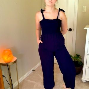 Blue self tie jumpsuit
